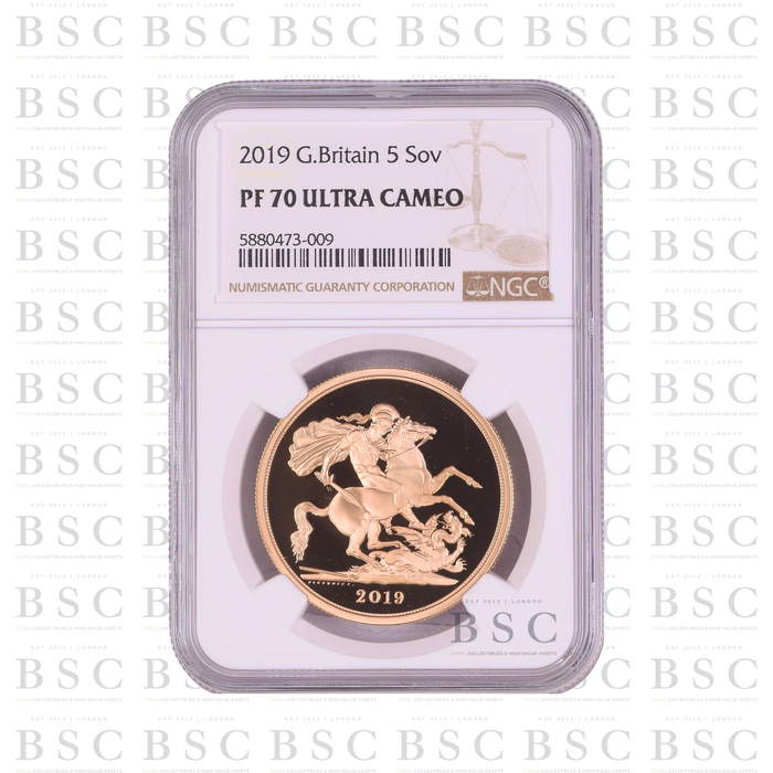 2019 GB £5 Quintuple Sovereign St George Gold Proof Coin PF70 NGC