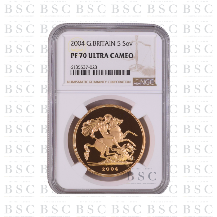 2004 GB £5 Quintuple Sovereign St George Gold Proof Coin PF70 NGC