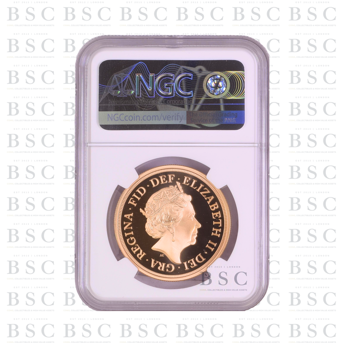 2018 £5 Quintuple Sovereign St George Sapphire Privy Proof Gold Coin PF70 NGC