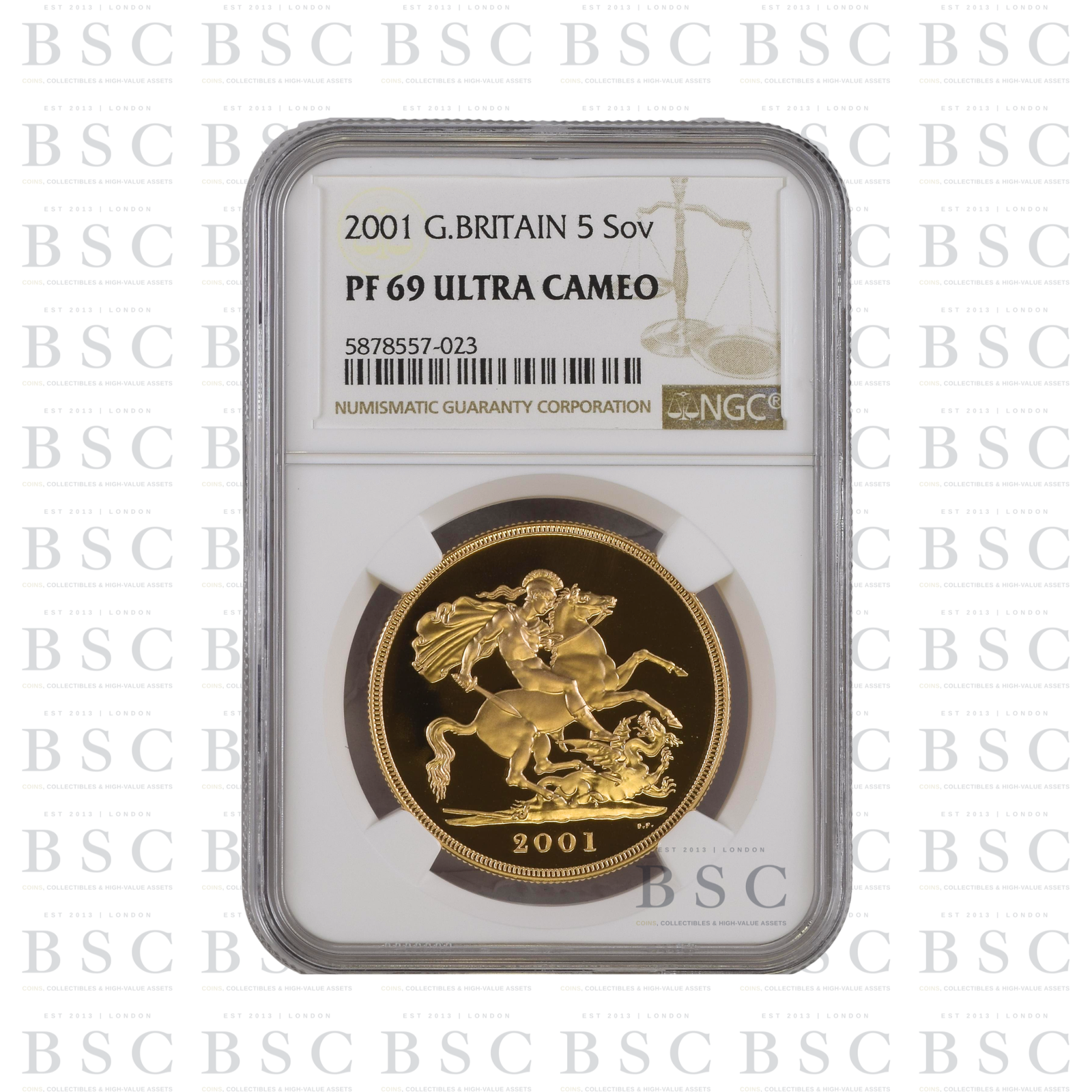 2001 £5 St George Quintuple Sovereign Proof Gold Coin NGC PF69 Ultra Cameo