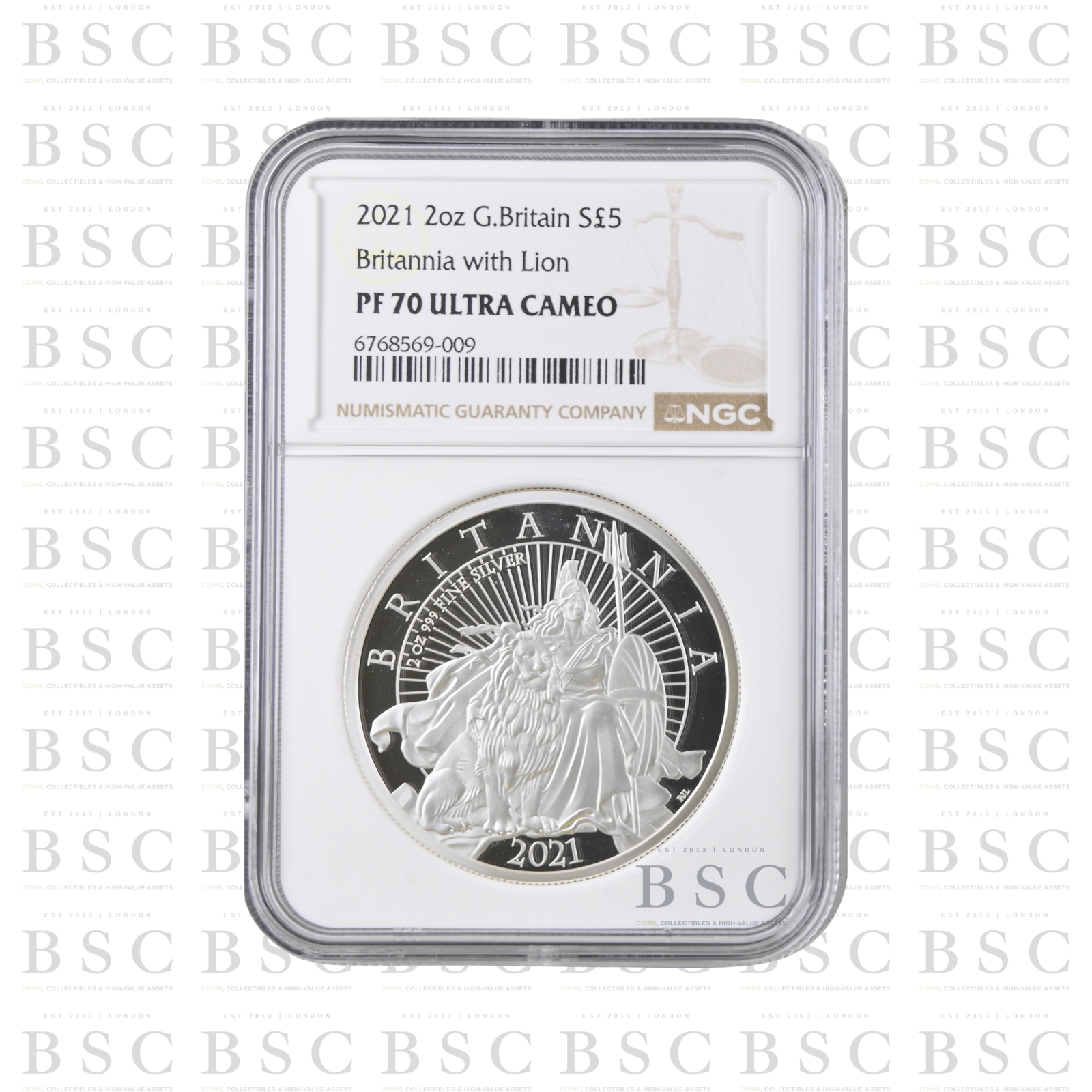 2021 £5 2oz Britannia with Lion - Proof Silver Coin NGC PF70 UC