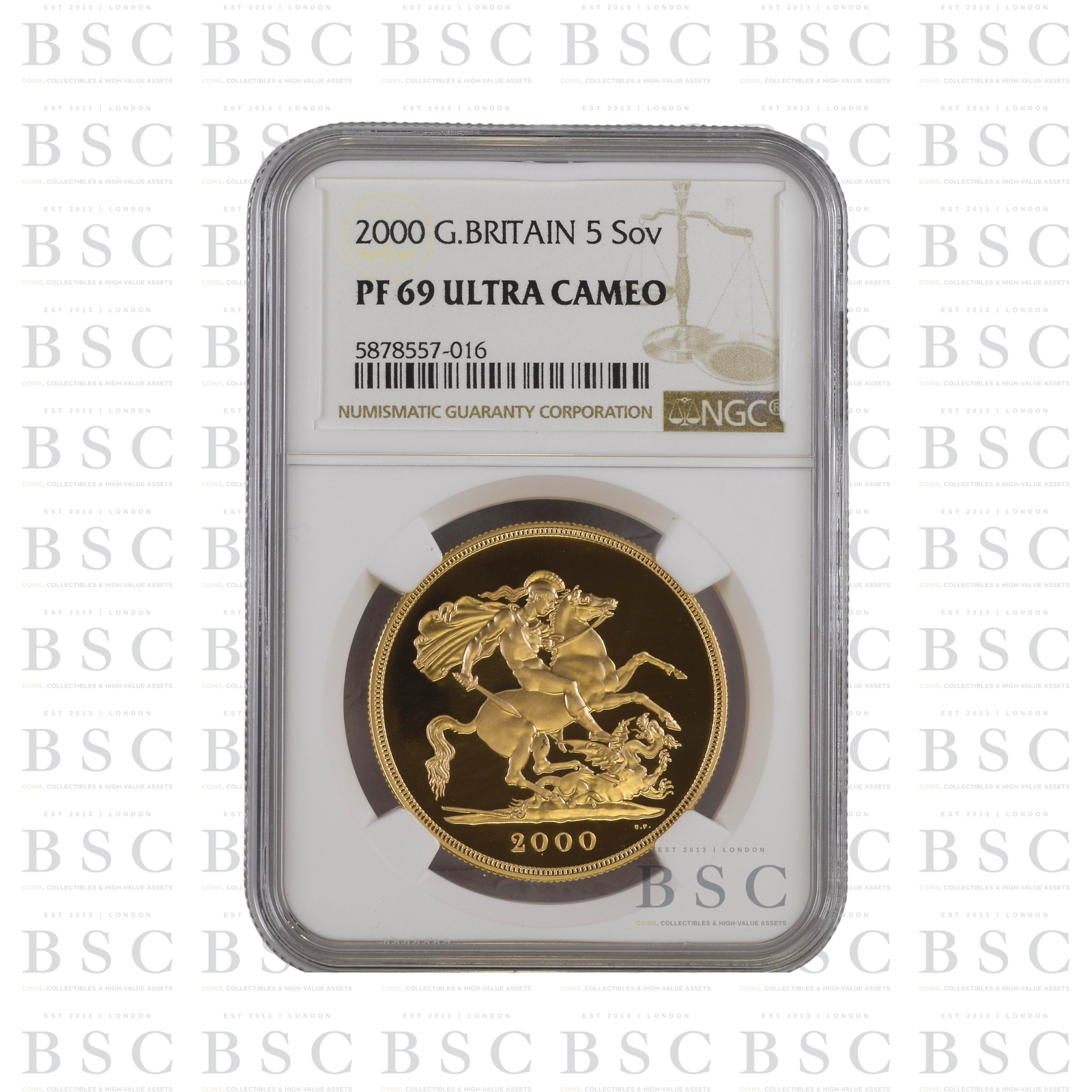 2000 £5 St George Quintuple Sovereign Proof Gold Coin NGC PF69 Ultra Cameo