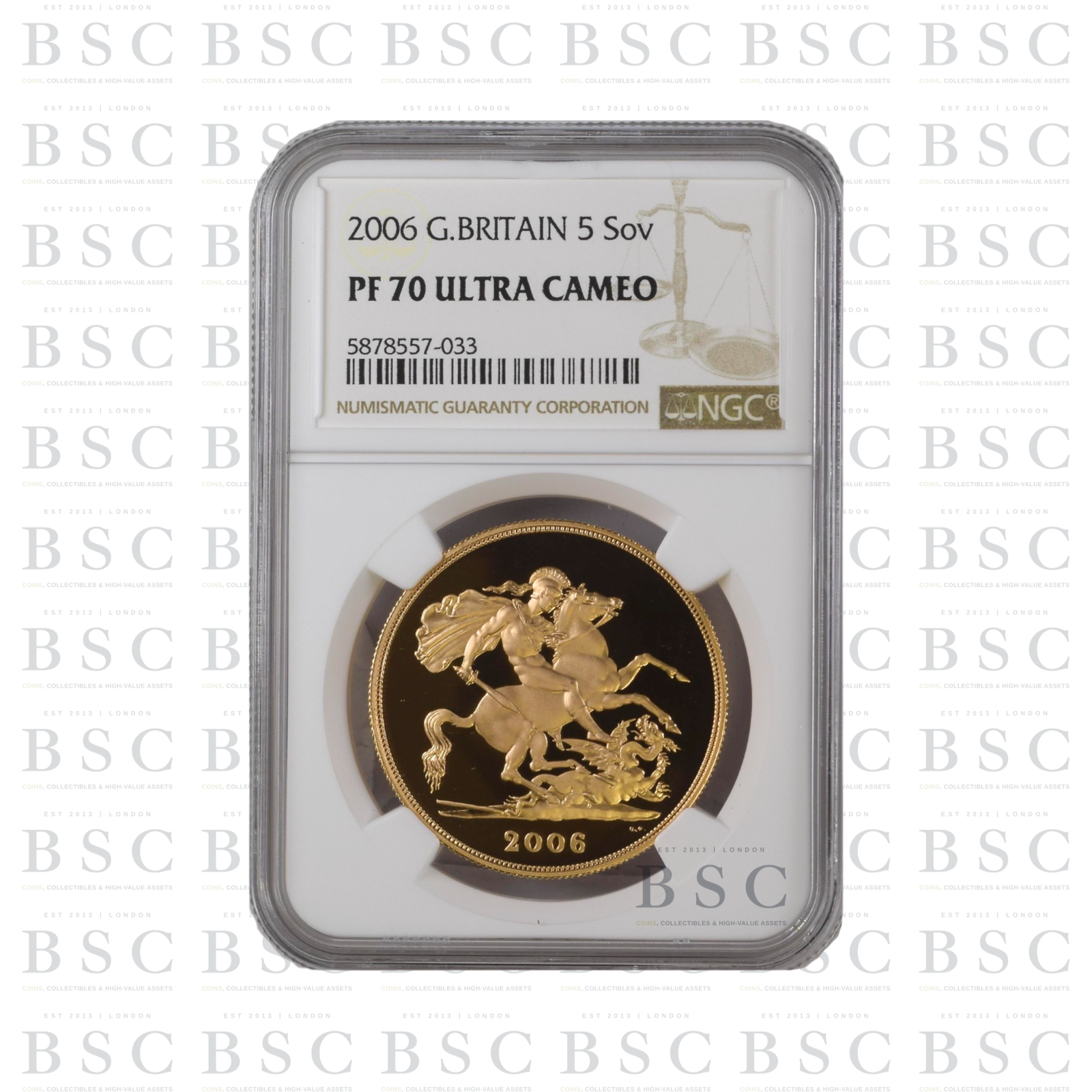 2006 £5 St George Quintuple Sovereign Proof Gold Coin NGC PF70 Ultra Cameo
