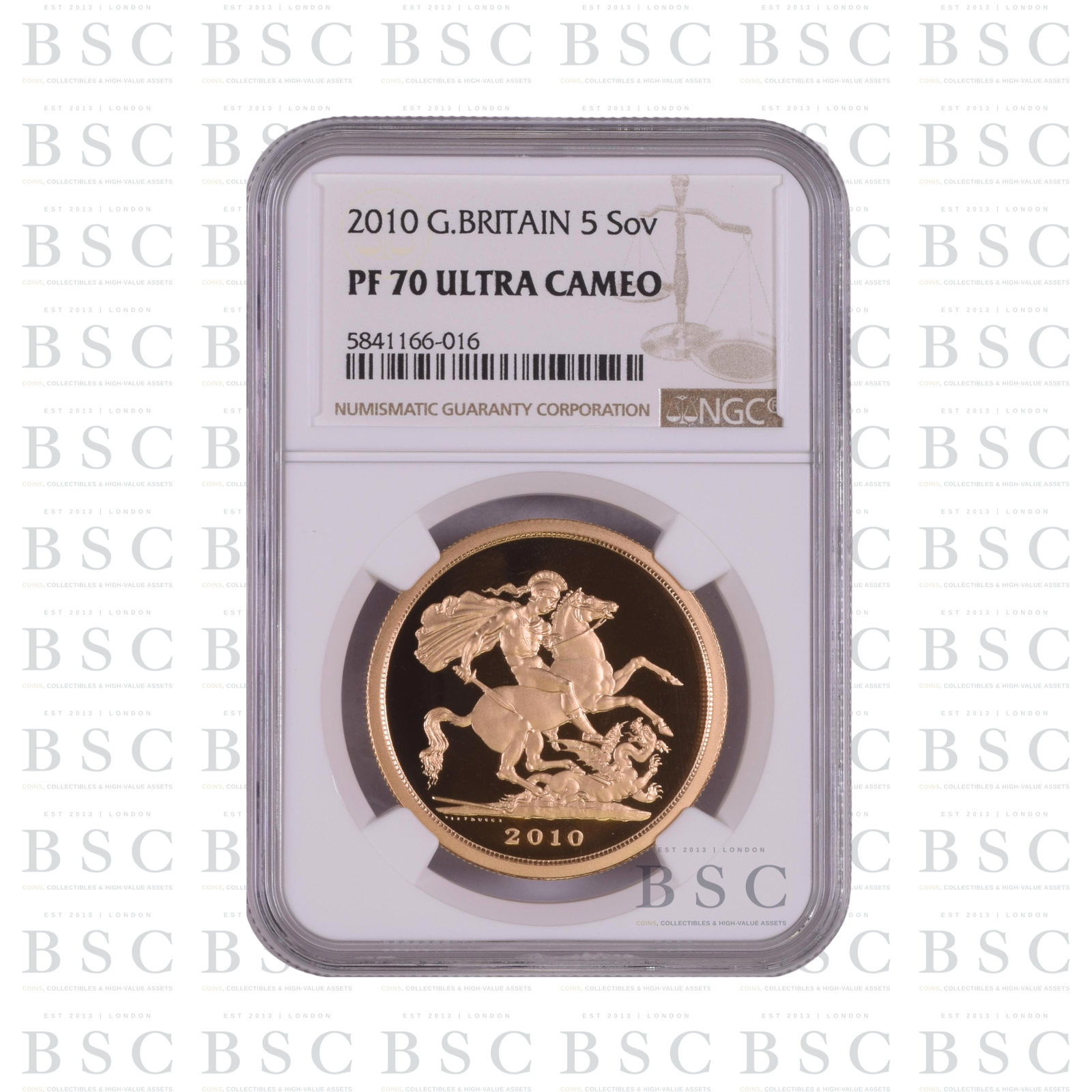 2010 £5 St George Quintuple Sovereign Proof Gold Coin NGC PF70 Ultra Cameo