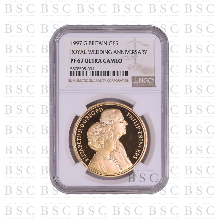 1997 £5 Quintuple Sovereign Royal Wedding Proof Gold Coin NGC PF67 Ultra Cameo