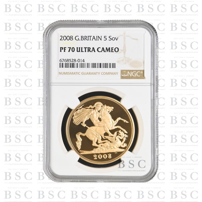 2008 £5 Quintuple Sovereign St George Proof Gold Coin PF70 NGC