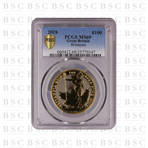 2018 1oz Britannia Gold Coin MS69 PCGS - front