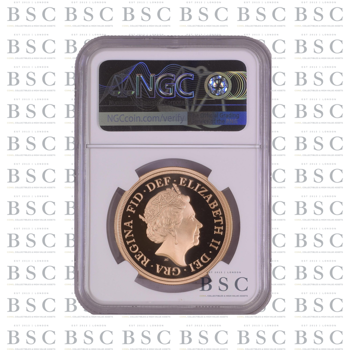 2018 £5 Quintuple Sovereign St George Sapphire Privy Proof Gold Coin PF70 NGC