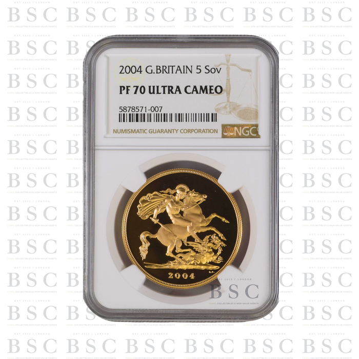 2004 £5 Quintuple Sovereign St George Proof Gold Coin PF70 NGC
