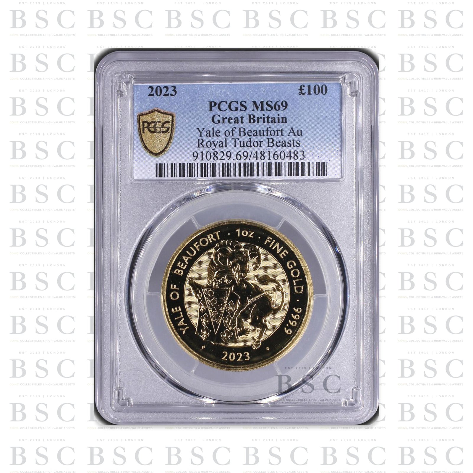 2023 1oz £100 Royal Tudor Beasts Yale of Beaufort Gold Coin MS69 PCGS