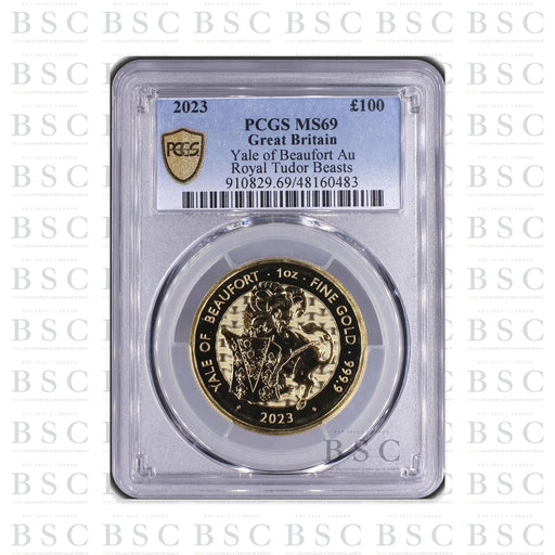 2023 1oz £100 Royal Tudor Beasts Yale of Beaufort Gold Coin MS69 PCGS