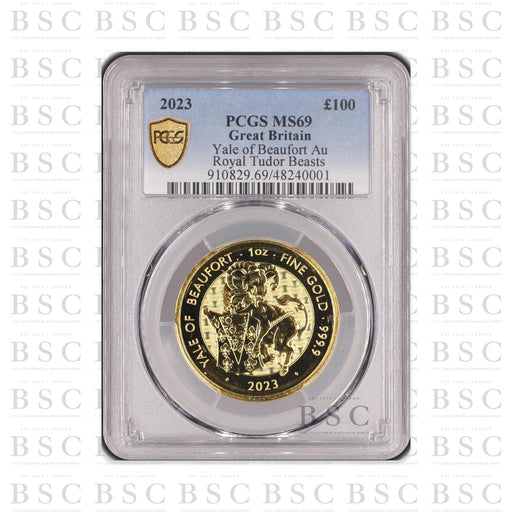 2023 1oz £100 Royal Tudor Beasts Yale of Beaufort Gold Coin MS69 PCGS