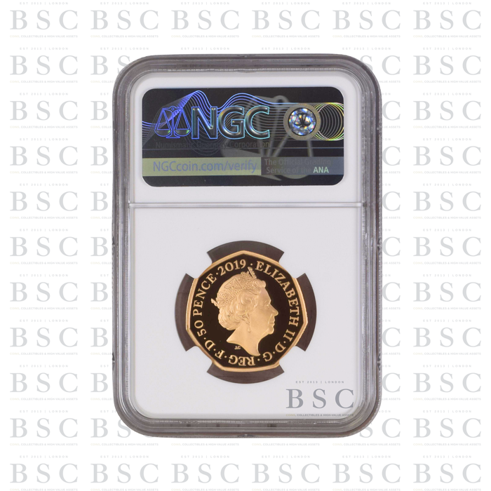 2019 50p Elizabeth II Privy Anniversary Proof Gold Coin PF70 NGC