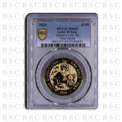 2026 1oz £100 Royal Tudor Beasts Queen's Lion Gold Coin MS69 First Strike PCGS