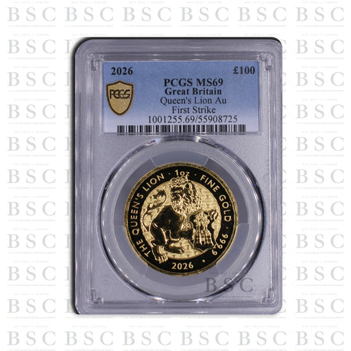 2026 1oz £100 Royal Tudor Beasts Queen's Lion Gold Coin MS69 First Strike PCGS
