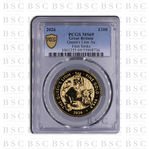 2026 1oz £100 Royal Tudor Beasts Queen's Lion Gold Coin MS69 First Strike PCGS