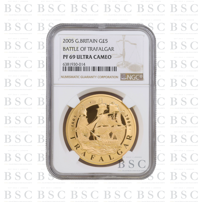 2005 £5 Battle of Trafalgar Proof Gold Coin PF69 NGC