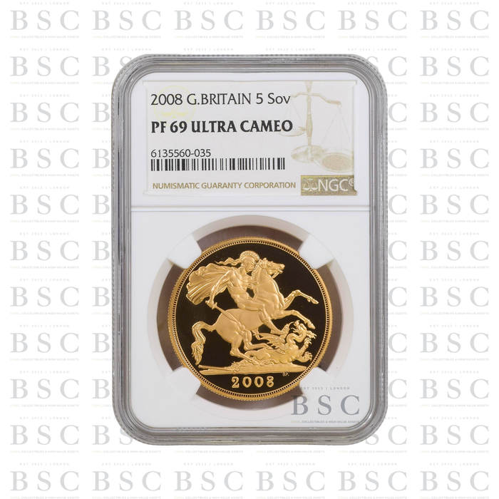 2008 GB £5 Quintuple Sovereign St George Gold Proof Coin PF69 NGC