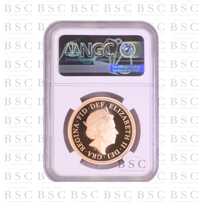 2018 £5 Quintuple Sovereign St George Sapphire Privy Proof Gold Coin PF70 NGC