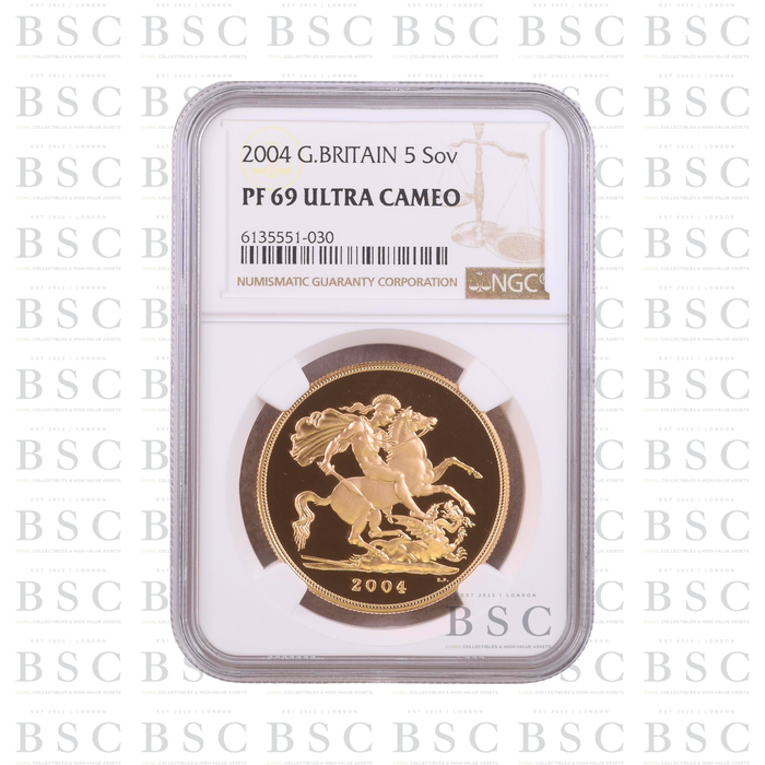 2004 GB £5 Quintuple Sovereign St George Gold Proof Coin PF69 NGC
