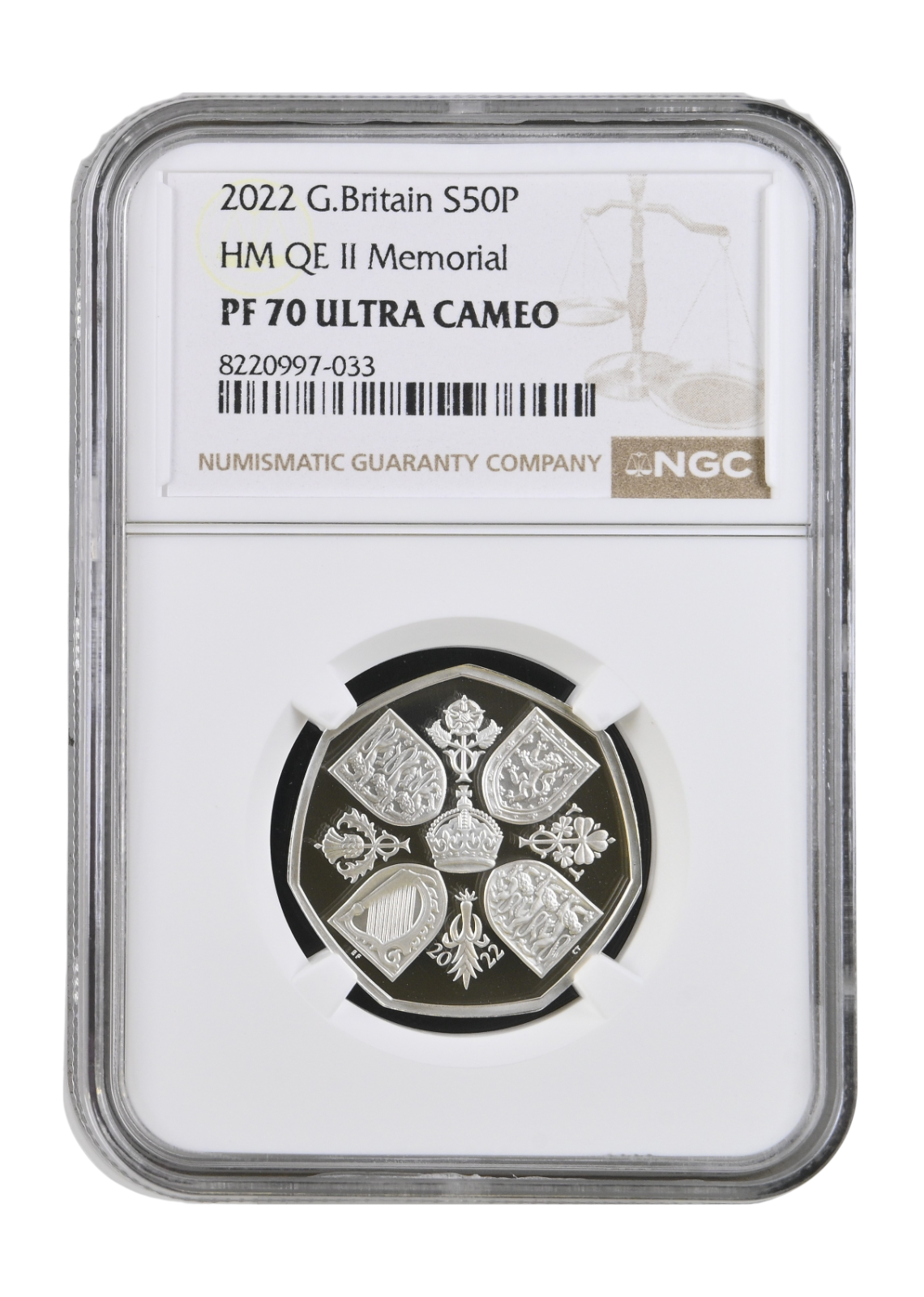 2022 UK 50p QEII Memorial Silver Proof NGC PF70 Ultra Cameo front
