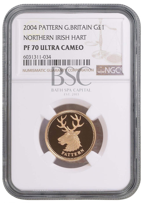 Elizabeth II, 2004 Gold Proof "Irish Hart" Pattern One Pound NGC PF70 Ultra Cameo